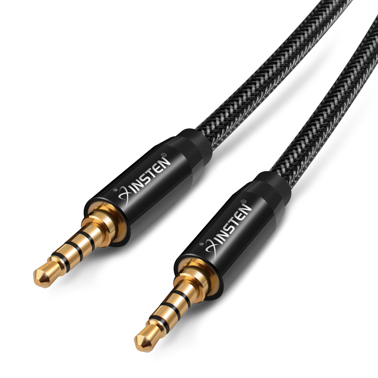 3.5mm Audio Cable, Male to Male, TRRS Stereo with Microphone, Nylon Braided Jacket (3 Feet, Black)